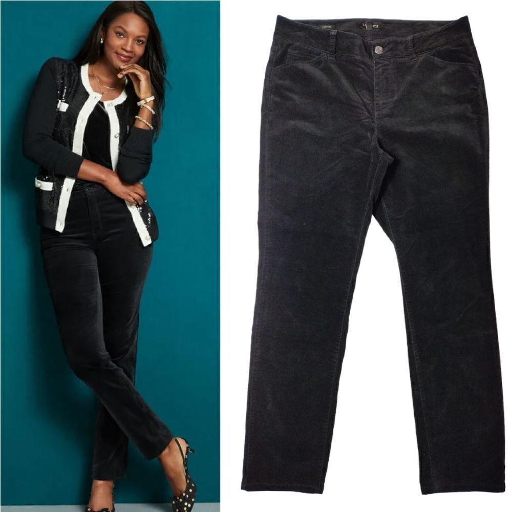 Talbots Black Velveteen High Waist Straight Leg Dress Pants‎ Size 10